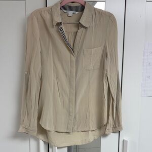 Women's Cream Button-Up Silk Blouse